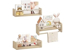 WOLTU Librería Infantil, Juego de 3 Estantes de Pared para Niños, Estanteria Libros Infantil, Estantes Pared de Madera Maciza, Baldas Flotantes para Libros y Juguetes, para Habitación Infantil