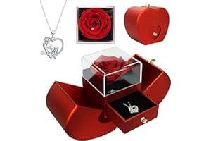 ELEUTH Rosa Eterna con Collar,Rosa Preservada Caja de Regalo, Real Rosa Eterna Natural Preservada Regalo para Mujer Madre para Día de San Valentín Aniversario Día de la Madre Bodas Cumpleaños Navidad
