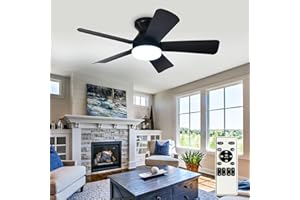 ‎DEPULEY Depuley Moderner Deckenventilator mit Licht: 35-Zoll Schwarz Kleine Ventilatoren für Schlafzimmer - Dimmbare Deckenventilatoren mit Fernbedienung 5 umkehrbare schwarze Flügel 6 Geschwindigkeiten Timer
