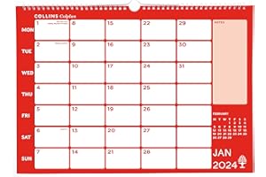 Collins Debden Collins Colplan kalendarz na rok 2024, A3, Wiro, planer biznesowy i organizer, terminarz od stycznia do grudnia 2024 r., miesięczny, CMC-24, czerwony/niebieski
