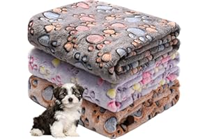 Awaytail 3 Pack Dog Blankets for Small Dogs - Soft Fleece Pet Blankets for Cats - Cute Paw Print Puppy Blanket Washable for Couch Bed Car - 50x60cm
