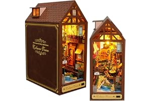 HVMABECK DIY Book Nook Kit-DIY Miniature Dolls House Kit with Furniture and LED Light, 3D Puzzle Wooden Art Bookends, Model Kits for Adults to Build