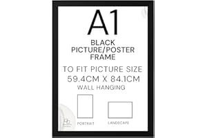 EMPORIUM RETAIL FRAMES Black A1 Picture Frame - A1 Black Photo Frame Wood, Styrene Acrylic Glass, MDF Back & Hooks - Portrait or Landscape - Ideal for Gallery Wall Decorations - 59.4 x 84.1 cm