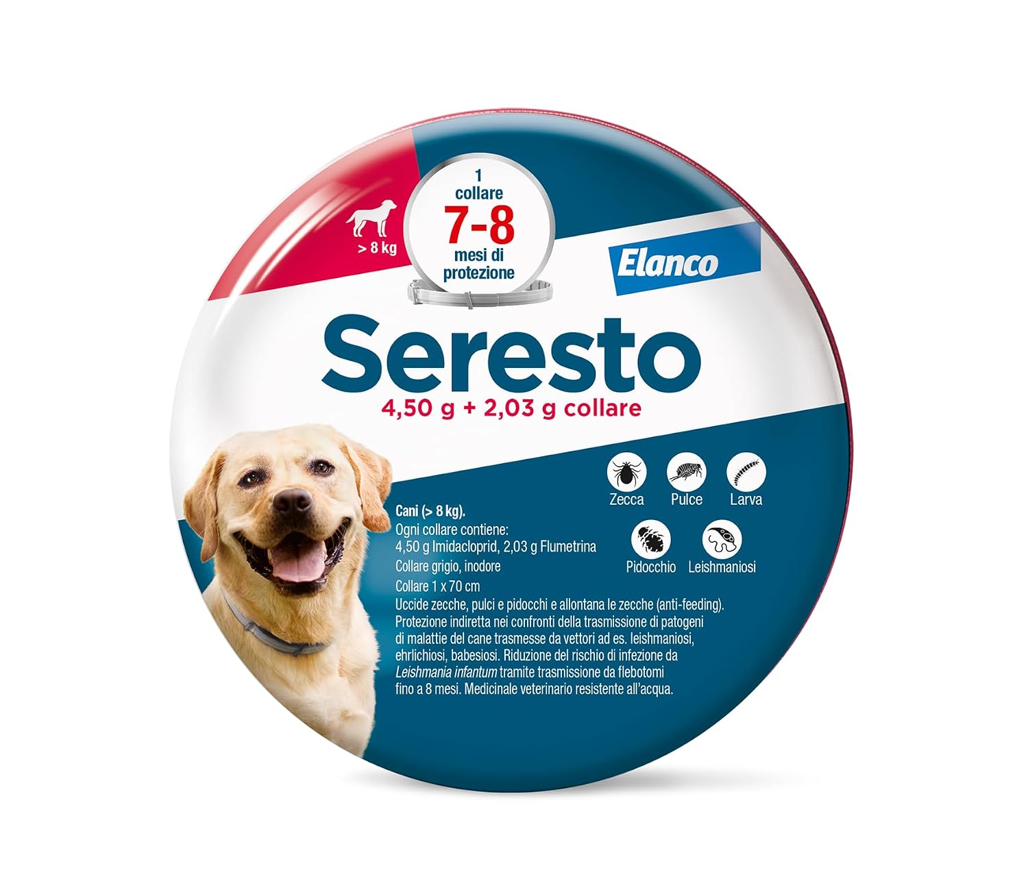 Elanco Seresto Collare antiparassitario, Per cani oltre 8 kg, Elimina pulci, zecche, pidocchi e protegge dal rischio di trasmissione della leishmaniosi fino a 8 mesi, 1 collare