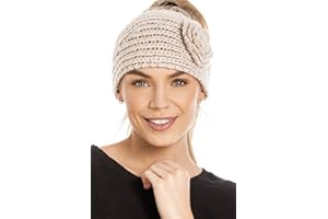 Central Chic Womens Knitted Ear Warmer Headband With Flower 14 Colours (Style 15)