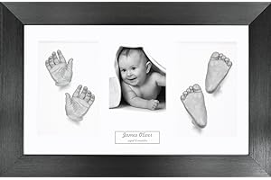 BabyRice Large Baby Casting Kit (great for Twins!), 14.5x8.5" Brushed Pewter Frame, White Mount, Silver metallic paint