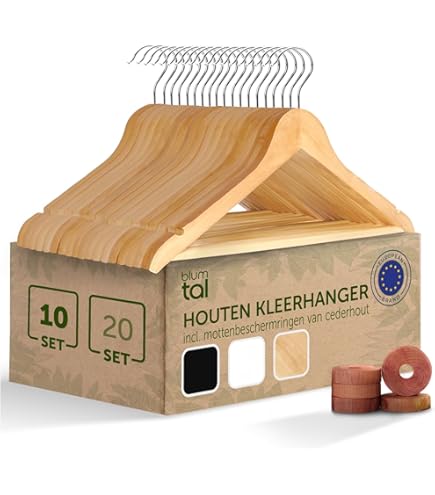 Spetebo Multipack natuurlijke houten kleerhangers, 50 stuks, met broekstang en 360° draaibaar, natuur (helder gelakt), houten hangers met haken Spetebo Multipack natuurlijke houten kleerhangers, 50 stuks, met broekstang en 360° draaibaar, natuur (helder gelakt), houten hangers met haken
