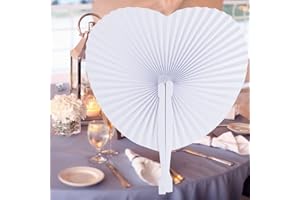 INNOCHEER 60 Stücke handfächer, Papier und Plastik fächer für Hochzeit & Party (Heart)
