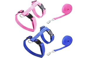 AIMAKE 2 piezas de arnés ajustable para conejo, arnés de conejo, arnés de conejo con correa, adecuado para animales pequeños, como conejos, gatitos, perros, conejillos de indias (rosa azul)