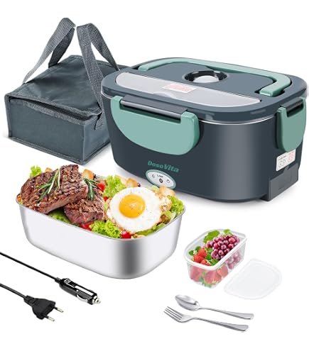 Scaldavivande Elettrico Carehabi 60W 1,5L – 3 In 1 Per Auto, Camion E Ufficio, 12V/24V/220V, Con Borsa Termica E Posate In Acciaio