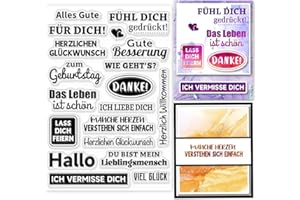 GLOBLELAND Sellos transparentes alemanes para manualidades, álbumes de recortes, cumpleaños, palabras emocionales alemanas, sellos transparentes de silicona, sellos transparentes para hacer tarjetas,