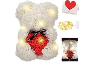 Zodight Orso di Rose, Orsacchiotto Composto da Rosa Artificiali con Luce Led, Creativo Floreale Regalo, San Valentino Comprese Scatole Trasparenti Biglietti di Auguri