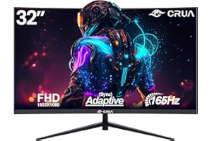 CRUA 32 Inch Gaming Monitor FHD (1920 X 1080), Curved Computer Monitor 165Hz, Desktop PC Monitor VA Screen, Low Motion Blur, Eye Care, VESA, DisplayPort, HDMI