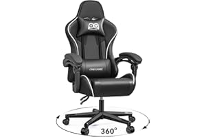OneGame Gaming Sthul, Ergonomic Computer Gamer Chair, Office Chair, Height-Adjustable Swivel Chair with Adjustable High Backrest, Lumbar Cushion, 150 kg - 200, Grey