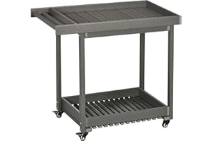 ‎OUTSUNNY Outsunny Servierwagen, Barbecue Trolley mit Handtuchhalter, Garten Rollwagen mit 2 Regalen, Outdoor Multifunktionstisch mit Rollen, für Garten, Balkon, 87 x 50 x 80cm
