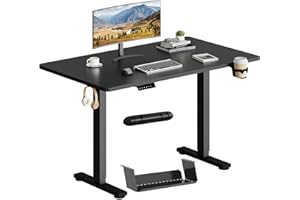 SANODESK Bureau Assis Debout Électrique 110 x 54 cm avec Plateau Complet, Bureau Debout Réglable en Hauteur avec Crochet/Porte-Bouteille Fonction Mémoire, Fonction de Rappel de Sédentarité, Noir
