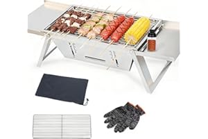 TEL CHARME * Portable Foldable BBQ Grill, 201 Stainless Steel Outdoor Camping Charcoal Barbecue Grill, Small Foldable Tabletop Smoker for Garden Beach Lawn Picnic Travel
