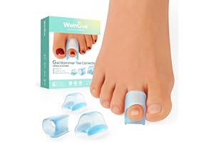 Welnove Hammertoe Corrector - 6 PCS Toe Splints Realign Bent, Curled, Crooked, Claw, Hammer Toes - Toe Straighteners for Men and Women - Blue