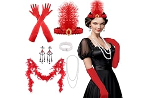 FEPITO 1920s Accessories Set Flapper Headband Necklace Earrings Long Black Gloves Boa Great Gatsby Theme Party Accessories