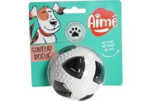 Aimé | Jouet pour Chien Intéractif | Balle pour Chien | Balle de Foot avec Couineur et Grelôt | Odeur Boeuf | 8 cm | Stimule l'Odorat et l'Ouïe de Votre Chien