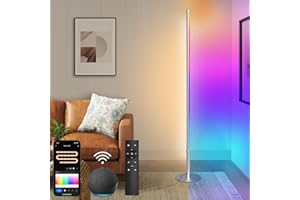 Hzitcigm Lampadaire sur Pied Salon, WiFi RGBCW LED Lampadaire Compatible avec Alexa/Google Home, Réglable LED Lampadaire D'angle Musique Sync 16 Millions Couleurs Moderne Lampadaire pour Salon, 147CM