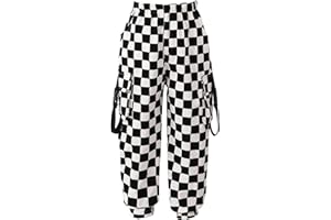 FEESHOW Children Girls Stylish Plaid Cargo Jogger Trousers with Pockets Casual Athletic Sports Bottoms Hip Hop Dance Pants