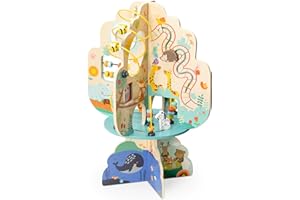 Navaris Jeu Enfant Bois - Jouet éveil bébé Enfant de Plus de 18 Mois en Forme d'arbre - Jeu d'activité Circuit motricité boulier Forme Couleur