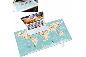 ‎MHWAN MHwan Schreibtisch Unterlage, Leder wasserdicht und schmutzabweisend unterlage Schreibtisch, Einfach zu schrubben und geruchsneutral schreibtischunterlage Kinder, Welttiergeographie Mousepad XXL