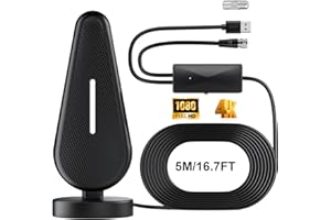 HBAID Antenne TV Intérieure Puissante TNT HD, 2025 Le Plus récent Antenne TV Intérieur avec Amplificateur de Signal à Gain Élevé, Réception Longue Portée à 360°, Compatible avec Tous Les télévision