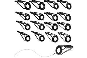 LOTNUT 16 Pcs Anneau Guide Canne a Peche Kit de Réparation Canne à Pêche Anneaux Céramique en Acier Inoxydable pour Anneaux de Tige d'eau salée d'eau Douce Anneau de Tige pour la pêche (Noir 8 Tailles)