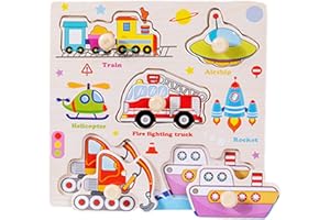 CUTITIUU Wooden Puzzles for Kids 3+ Year Olds, Montessori Toys for Learning Wooden Peg Puzzles Toy Preschool Educational Toys Educational Toddler Jigsaws Toddler Gift For Boys & Girls (Transportation)