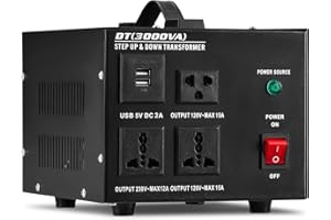 CREWORKS 3000W Voltage Converter, Step Down Transformer 240 230 220 to 110 Volt with Circuit Breaker & Fuse Protection, Voltage Transformer with Universal Outlets 5V USB Ports