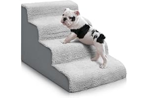 Babenest Haustiertreppe 4 Stufen, Hundetreppe Waschbarem für Mittle Hund, Hoher Dichte Schwamm Hundeleiter für Hunde und Kätzchen, rutschfeste Hunderampe für Ältere und Verletzte Tier (Groß, Grau)