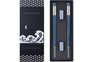 TIICOO Metalowe pałeczki wielokrotnego użytku, 2 pary, tytanowa stal nierdzewna, 18/8, pałeczki z uchwytem, nadają się do mycia w zmywarce, lekkie, koreańskie, japońskie, chińskie, zestaw upominkowy