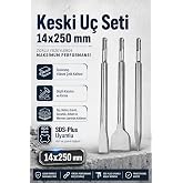 Zephoo SDS Plus Keski U&ccedil; Seti 3'l&uuml; 14x250 mm Kırıcı Delici Matkap Uyumlu Yassı Sivri ve Geniş Keski Beton Taş Granit Mermer S