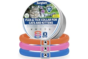 SURGLAM Flea and Tick Collar for Cats, Cats flea collars, 3PC Flea Treatment For Cat, 24 Months Protection Adjustable Waterproof Anti Flea and Tick Cat Collar for Cats Kittens Orange Pink Blue