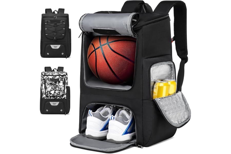 RUCYEN Basketball Backpack, Basketball Bag with Separate Ball Holder & Shoes Compartment Water Resistant Sports Bag