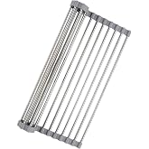 MallArt&reg; Katlanabilir Evye &Uuml;st&uuml; Bulaşık Kurutmalık S&uuml;zge&ccedil; 47x29 cm - Paslanmaz &Ccedil;elik &amp; Isıya Dayanıklı Silikon Rulo Bulaşık R