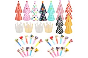 AGOGUE 44 Stücke Partyhüte und Party Gebläse Set, Silvester Party Hüte Lufttröte Pfeife Geburtstagshut Partyhüte Kinder Partyhütchen Geburtstag Party Supplies für Kindergeburtstag Festival Baby Shower