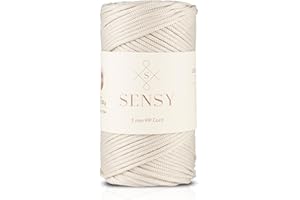 S SENSY Sensy Premium 3 mm 120 Meter Polyester-Seil, 100% Polypropylen-Kordel, Makramee-Kordel, 3 mm Häkeltaschen-Kordel, Makramee-Seil, Häkelgarn, Geschenk für Stricker (Ecru)