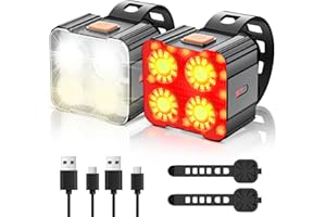SANARIO Bike Lights Front and Back, Rechargeable Bicycle Lights Front and Rear, 8+9 Modes Super Bright Bicycle Lights, IP65 Waterproof Bike Light Set for Cycling Hiking Camping Fishing