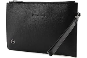 PIQUADRO – Pochette in Pelle Black Circle – Porta iPad Mini, Tasca Occhiali, Polsiera Rimovibile – Colore Nero – Uomo