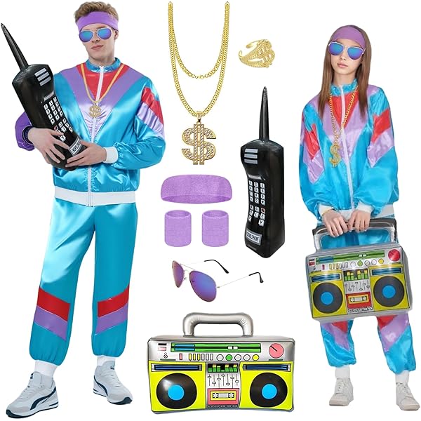 80er Jahre Hip Hop Outfit Set - 8-teiliges Retro Kostüm Für Partys