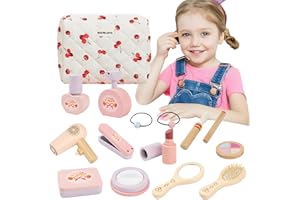 L.STARRYISLAND Coffret Maquillage Enfant en Bois, Jeu de RôLe Coiffeur, Maquillage Enfant Fille en Bois, Kit Coiffure Fille, Cadeau d'anniversaire de NoëL pour Enfants de 3 4 5 6 7 Ans