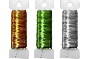 MAXQUU 3 rollos de hilo para manualidades de colores, 0,3 mm x 50 m, hilo para manualidades, alambre para joyas, bobinado de alambre, fabricación de hilo dorado, hilo dorado para manualidades, hilo de flores