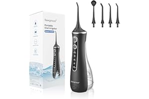 Sawgmore Jet Dentaire Hydropulseur, Irrigateur Oral Professionnel avec 4 Modes et 4 Buses de Rechange, Rechargeable USB, Étanche IPX7 Eau Orale Flosser Nettoyage des Dents Idéal pour Les Voyages à la
