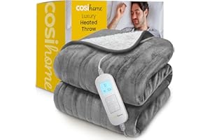 Cosi Home Manta Electrica Grande 180 x 130cm 10 Niveles de Calor, Forro Polar y Sherpa Lavables en Lavadora,Control Digital, Temporizador 10h – Manta Sofa. Gris