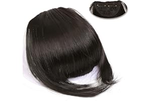 SEMINISMAR Flequillo Postizo Pelo Natural, Extensiones de Cabello Humano Con Clip, Flequillo Postizos Naturales para Mujeres, Negro