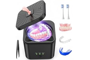 Padonco Retainer Cleaner, Ultrasonic Cleaner with UV Light & Timing 45kHz for Dentures, Aligner, Toothbrush Head, 200ML Portable Ultrasonic Cleaner Machine (M)