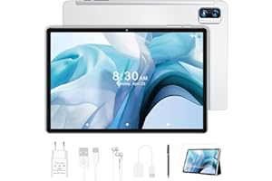 YESTEL Tablette Tactile 10 Pouces Fines et Légères 1920x1200 FHD T10, Android 11, 4Go+64Go/SD Extensible à 1TB, Octa-Core, Tablette Ordinateur, 13MP+5MP, 8000mAh, Face ID/GPS/OTG, Ice Silver